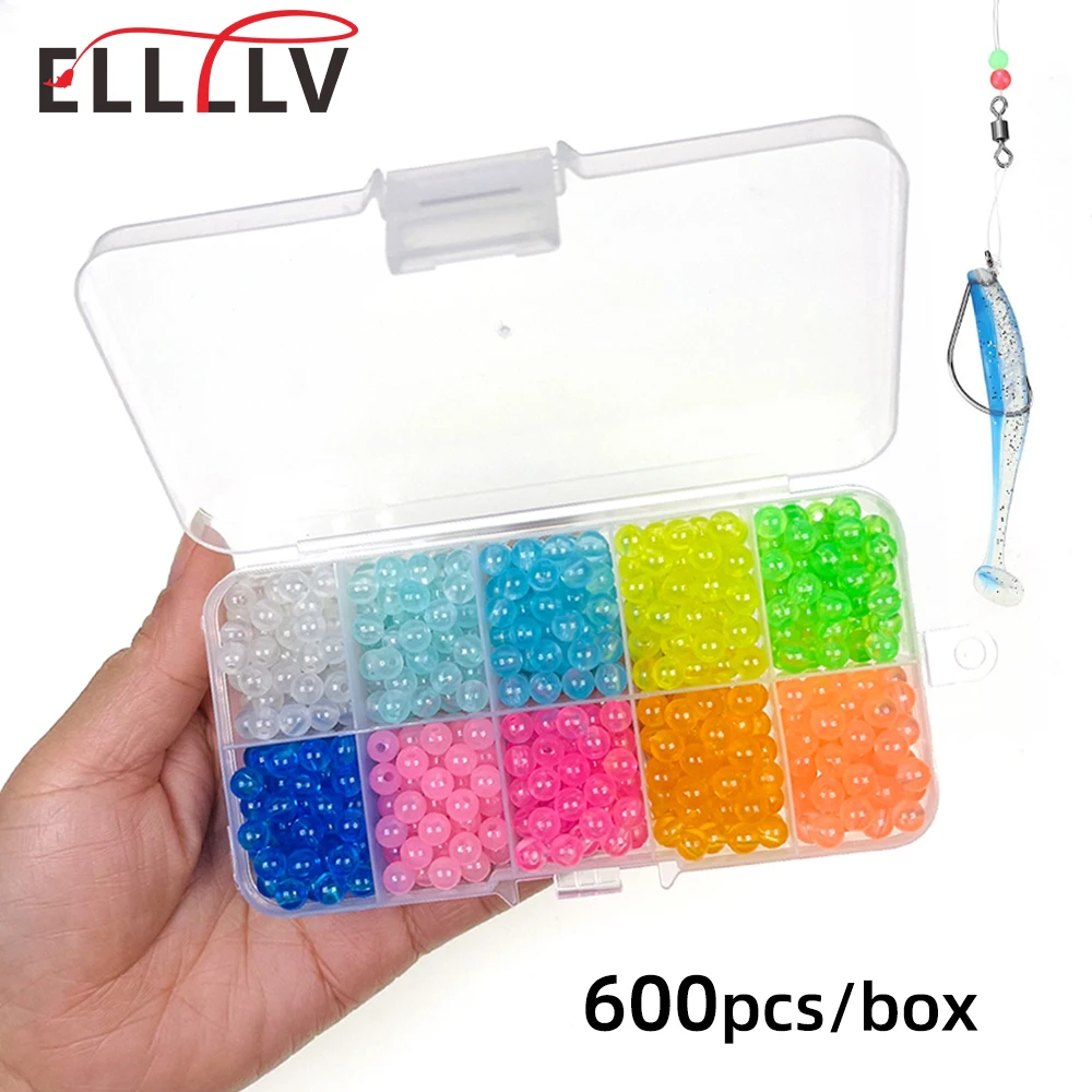 Ellllv 600PCS/Box 10 Colors Mixed 6mm Round Hard Plastic Fishing Beads Translucent Floating Stopper Fishing Lure Rigging Tackle
