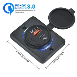 Enchufe de carga rápida USB de 24V, Panel de enchufe USB RV, enchufe de cargador de coche de carga rápida de 38W con luz LED para coche, autobús, camión, barco, ATV