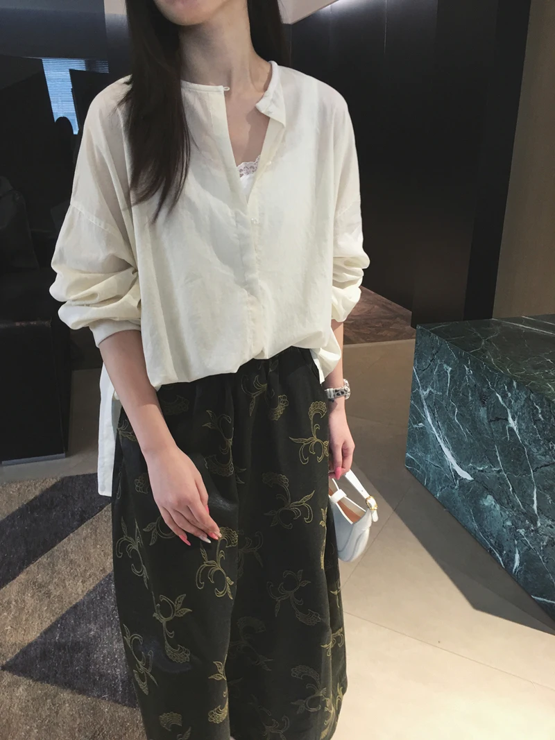 

Cuijia Lightweight Breathable Cotton Velvet Patchwork Long Sve round Ne irt Women's Comfortable Faionable Busin C...