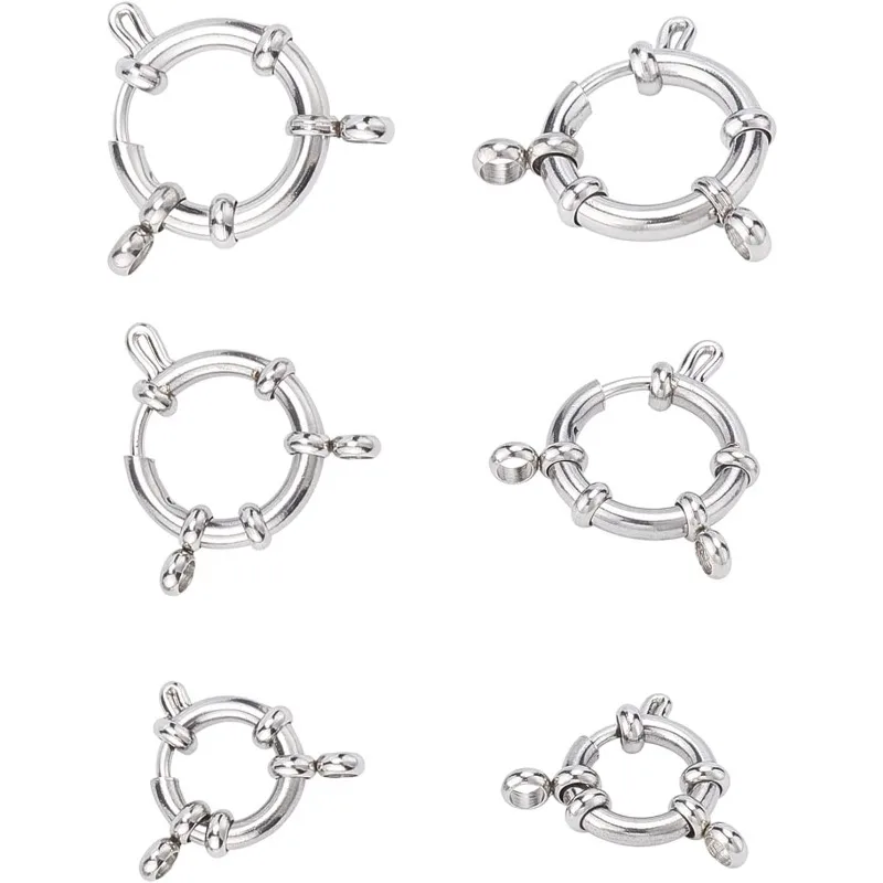 

6pcs Stainless Steel Spring Ring Clasps with 2.5/3mm Hole 3 Sizes Spring Ring Clasps with Round Close Ring Smooth Surface Clasp