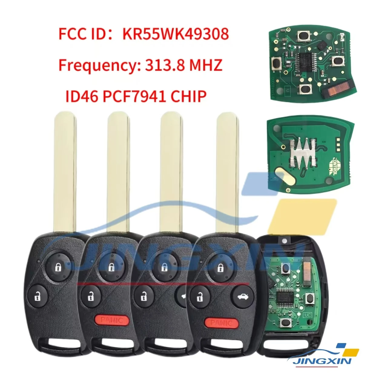 

Jingxin 2/3/4BTN 313.8Mhz KR55WK49308 Remote Key For Honda Accord Sedan Pilot Civic CRV 2008-2012 Uncut Car Key Fob ID46 Chip