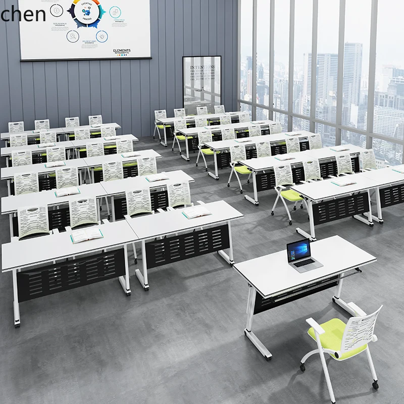 Folding Table and Chair Set Mobile Office Desk Double Desk and Chair Movable