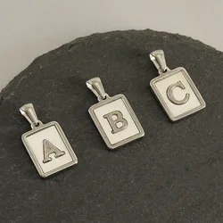 Silver Color Stainless Steel Square 26 Initials Personalized Name Letter For Women Necklace Wholesale