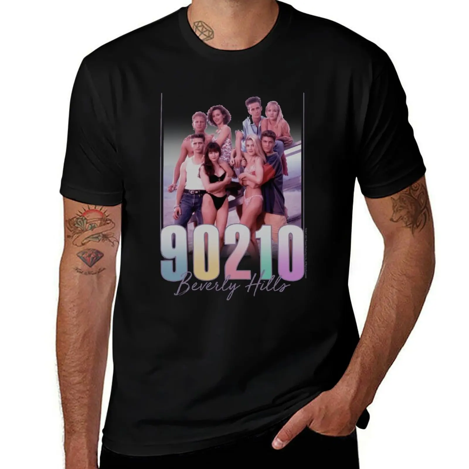 Beverly Hills, 90210 Distressed Retro Beach Life Poster T-Shirt Large Size Casual Short Sleeve Top T-Shirt