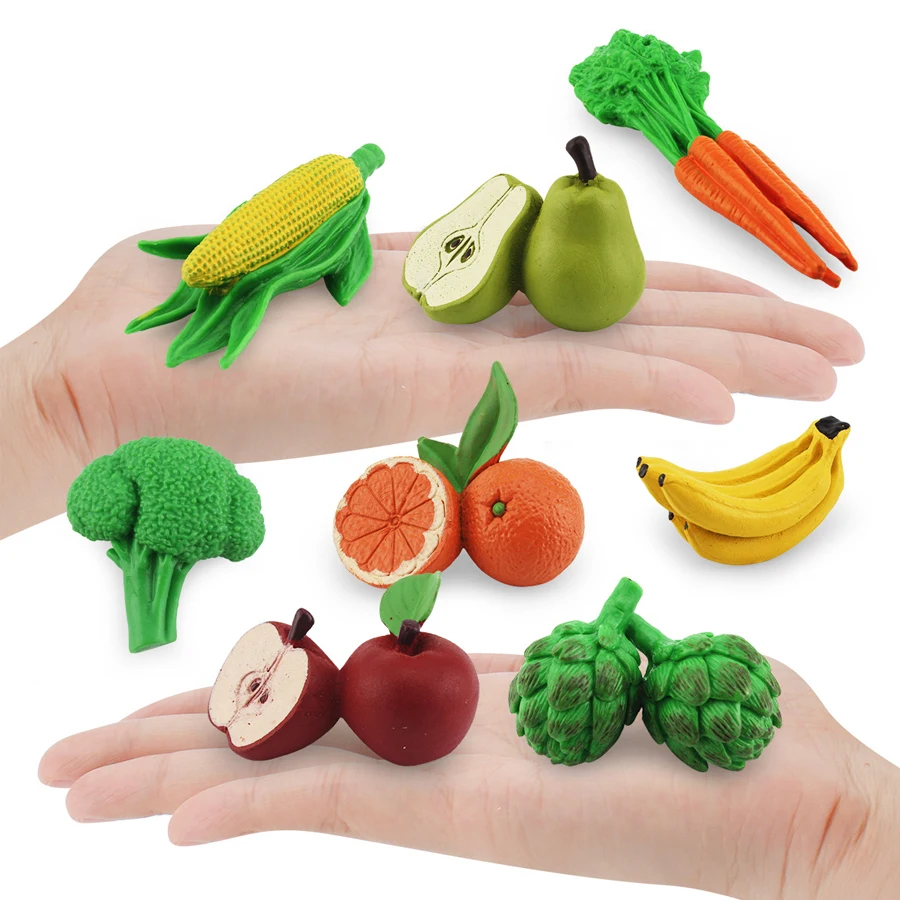 

8PCS Realistic Mini Vegetables and Fruits Model Figures Food Oranges Bananas Apples Figurines Educational Early Learning Toys