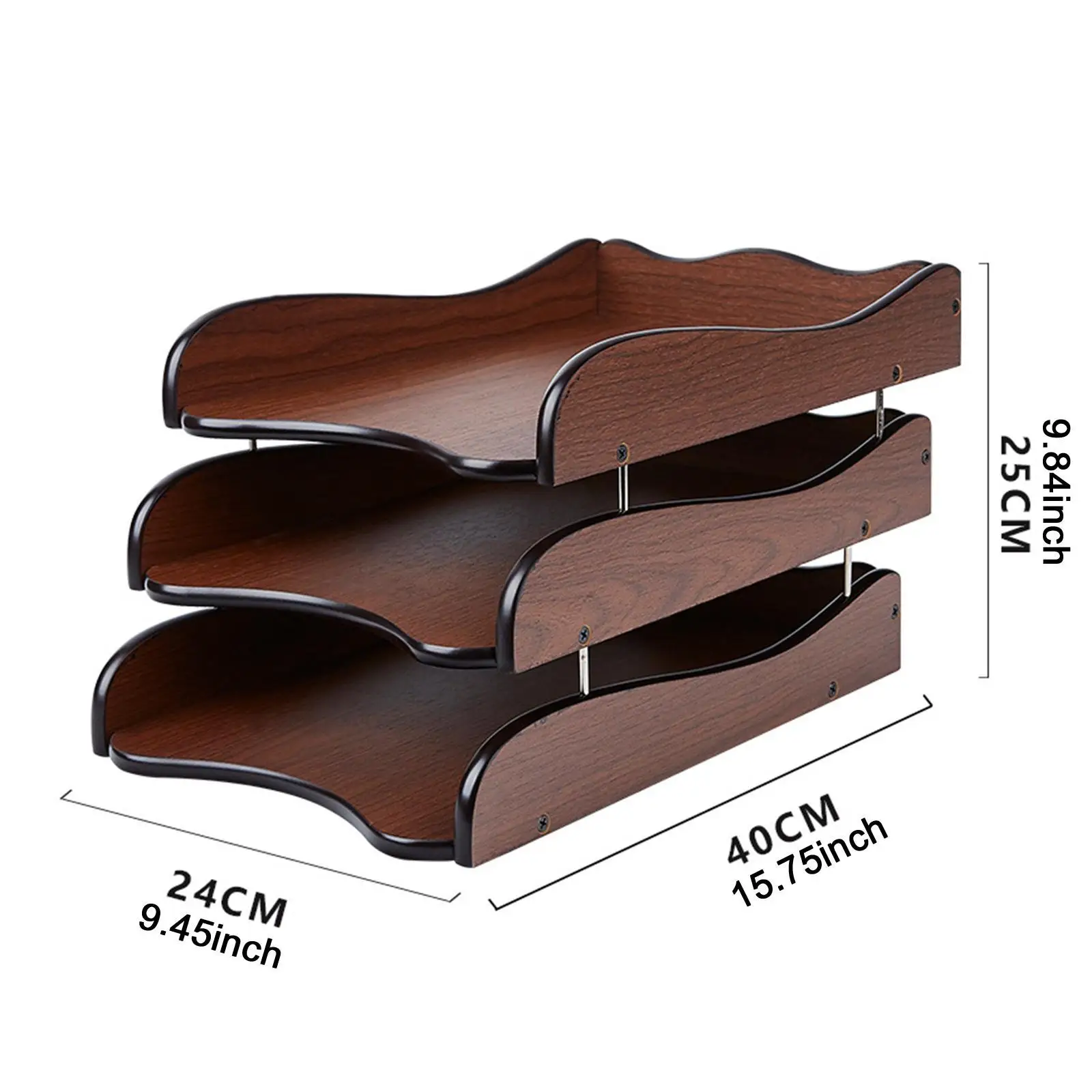 Деревянный поднос, настольный ящик для хранения, прочный 3-х уровневый штабелируемый настольный органайзер для домашнего офиса, школьных почтовых канцелярских принадлежностей