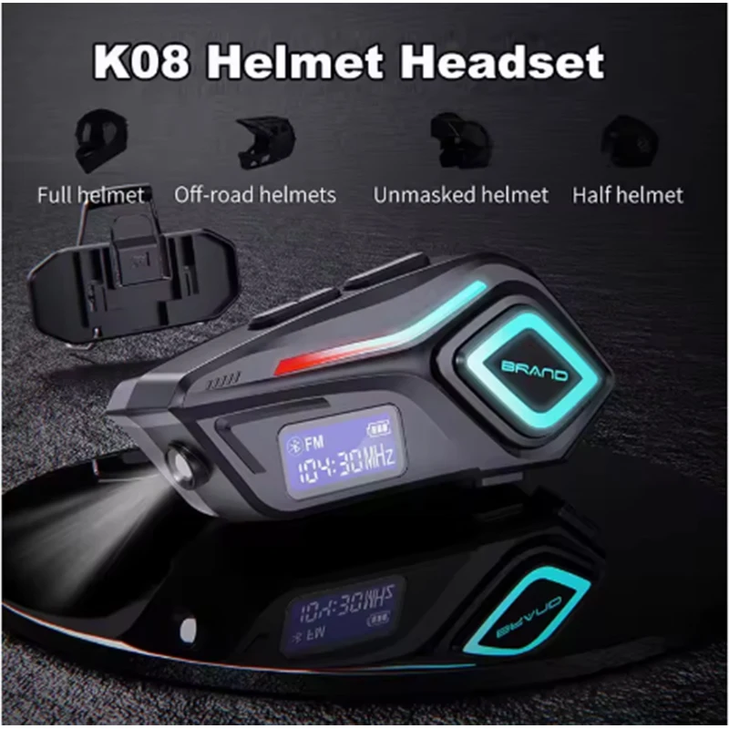 

Новая гарнитура для мотоциклетного шлема K08, громкая связь, Bluetooth 5,4, IPX8, водонепроницаемая, с FM-радио, беспроводные наушники для мотоцикла