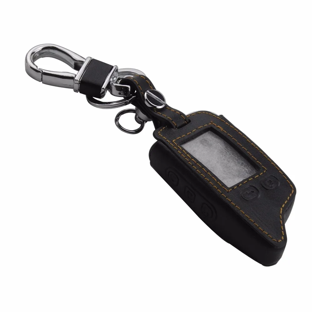 Jingyuqin Leather Key Cover Case For Tomahawk TW9010 Two Way Alarm System LCD Remote Controller Car Alarm Keychain Bag Styling