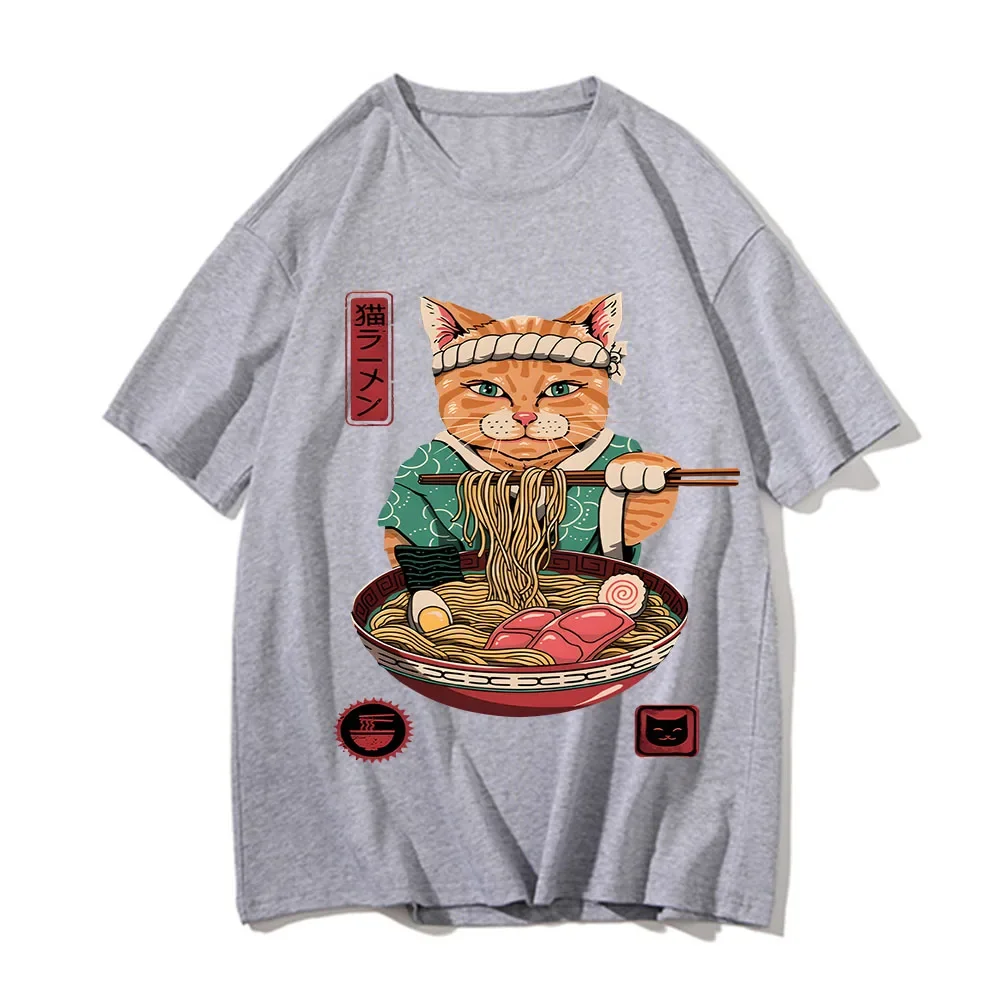 Süße Ramen T-Shirts für Frauen, japanische Katze, T-Shirt, Sommer, kurzärmelig, Grafik-T-Shirts, Kleidung, Cartoon, Streetwear, Persönlichkeit