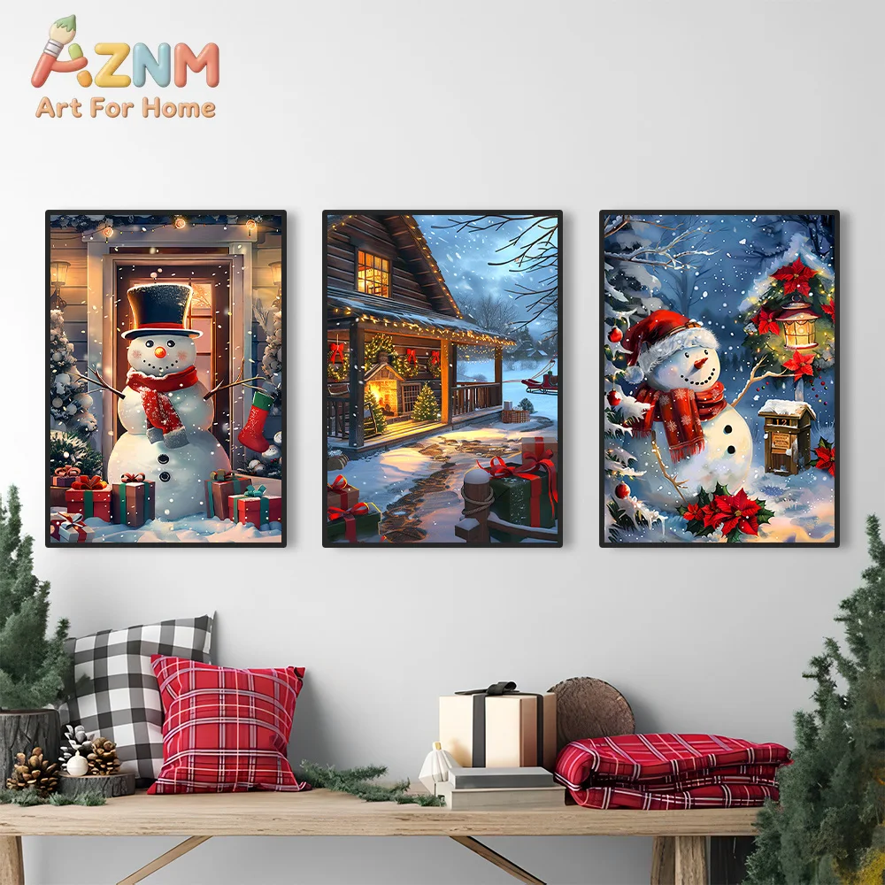 3pcs Merry Christmas Wall Decor Set - Snowman and Christmas Tree Holiday Canvas Prints, Holiday Decor for Home and Office Decor