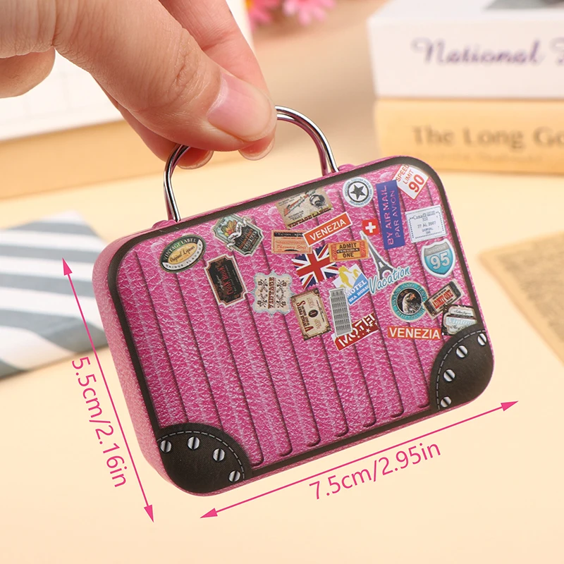 1 Pc Retro Storage Tin Mini Box Rectangular Tinplate Suitcase Small Candy Snack Packaging Makeup Cosmetic Sewing Organizer