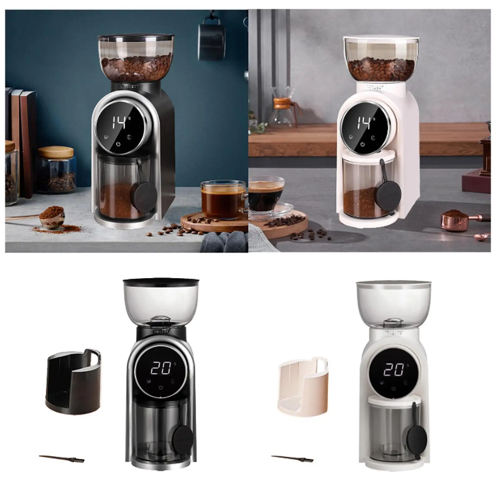 

Electric Coffee Grinder Burr Mill Grinder 25 Gears Adjustable Adjustment Time 5-14S 2-14 Cups Intelligent Display Coffee Mill