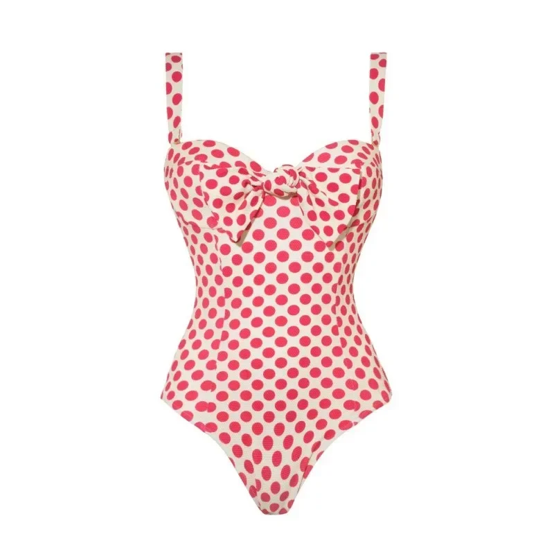 Strapless Polka Dot Printed Swimsuit Set for Women, Valentine's Day Holiday, One-Piece, Fresh, New, 2024