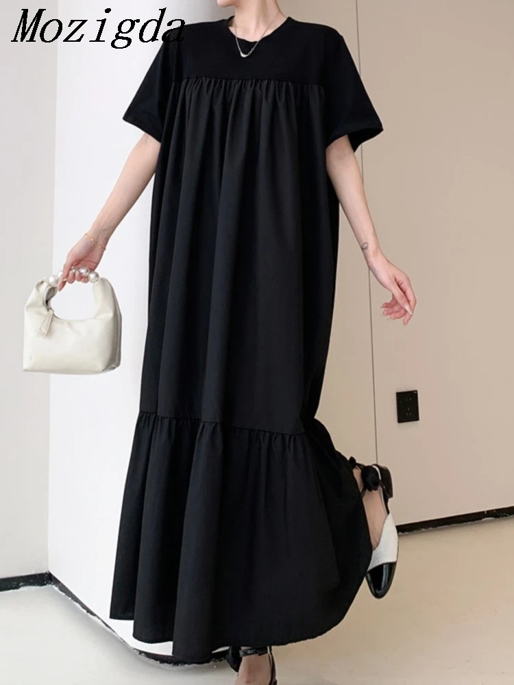 فستان نسائي كوري صيفي جديد من فيستدوس رداء Elbise فضفاض مقاس كبير فساتين طويلة مرقعة وأكمام قصيرة