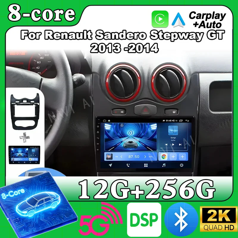 Android 15 Car Radio Stereo For Renault Sandero Stepway GT 2013-2014 Auto Player Multimedia Carplay GPS Navigation Head Unit 4G