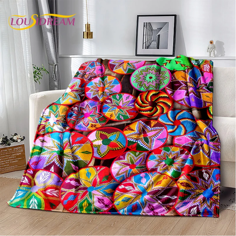 3D Ethiopia Colorful Flower Woven Art Baskets Mandala Soft Plush Blanket,Flannel Throw Blanket for Living Room Bedroom Bed Sofa