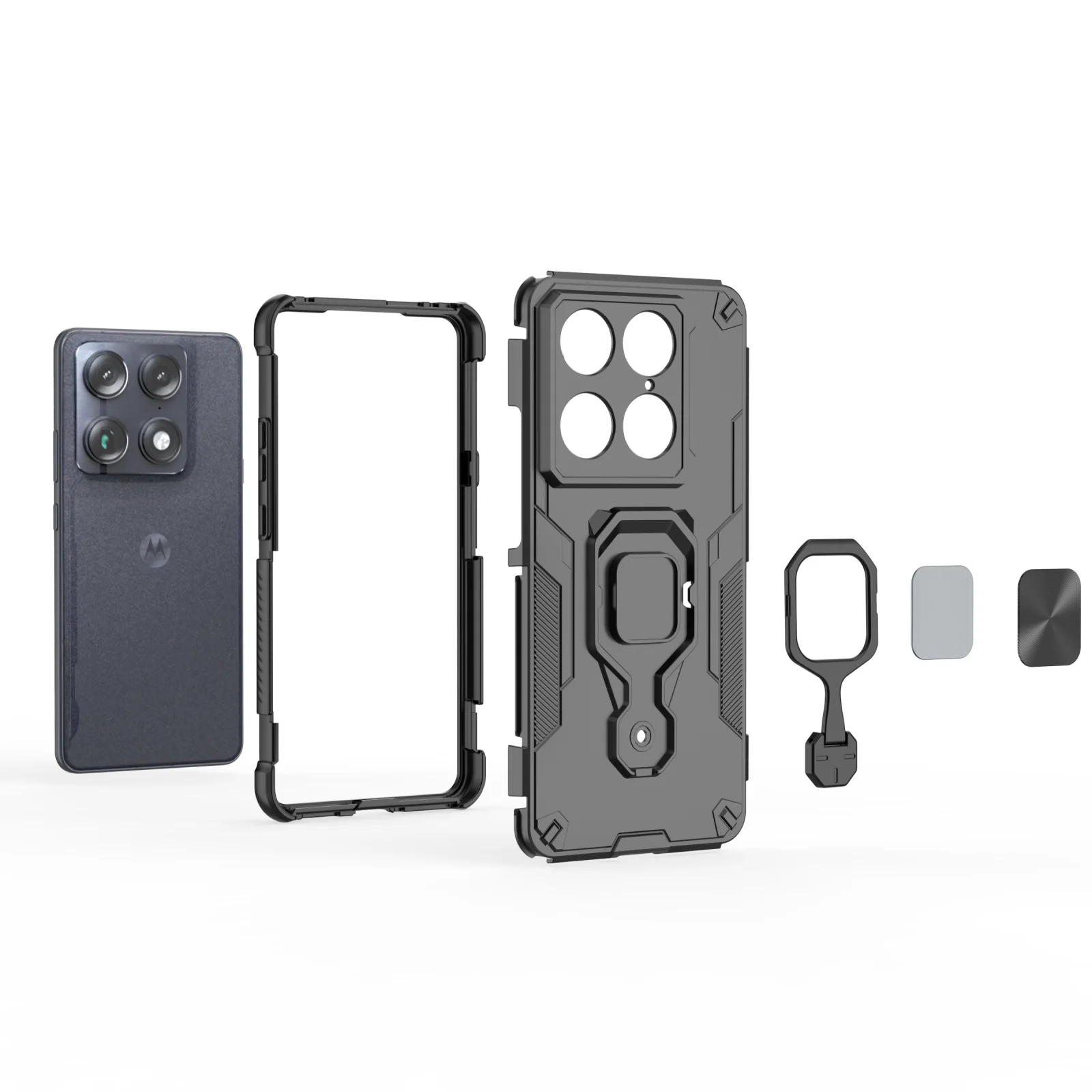 Magnetische Rüstung, stoßfeste Handyhülle für Motorola Signature 5G, Metallring-Ständerhalter, Kameraschutz, Rückseite, Coque – Detail 10