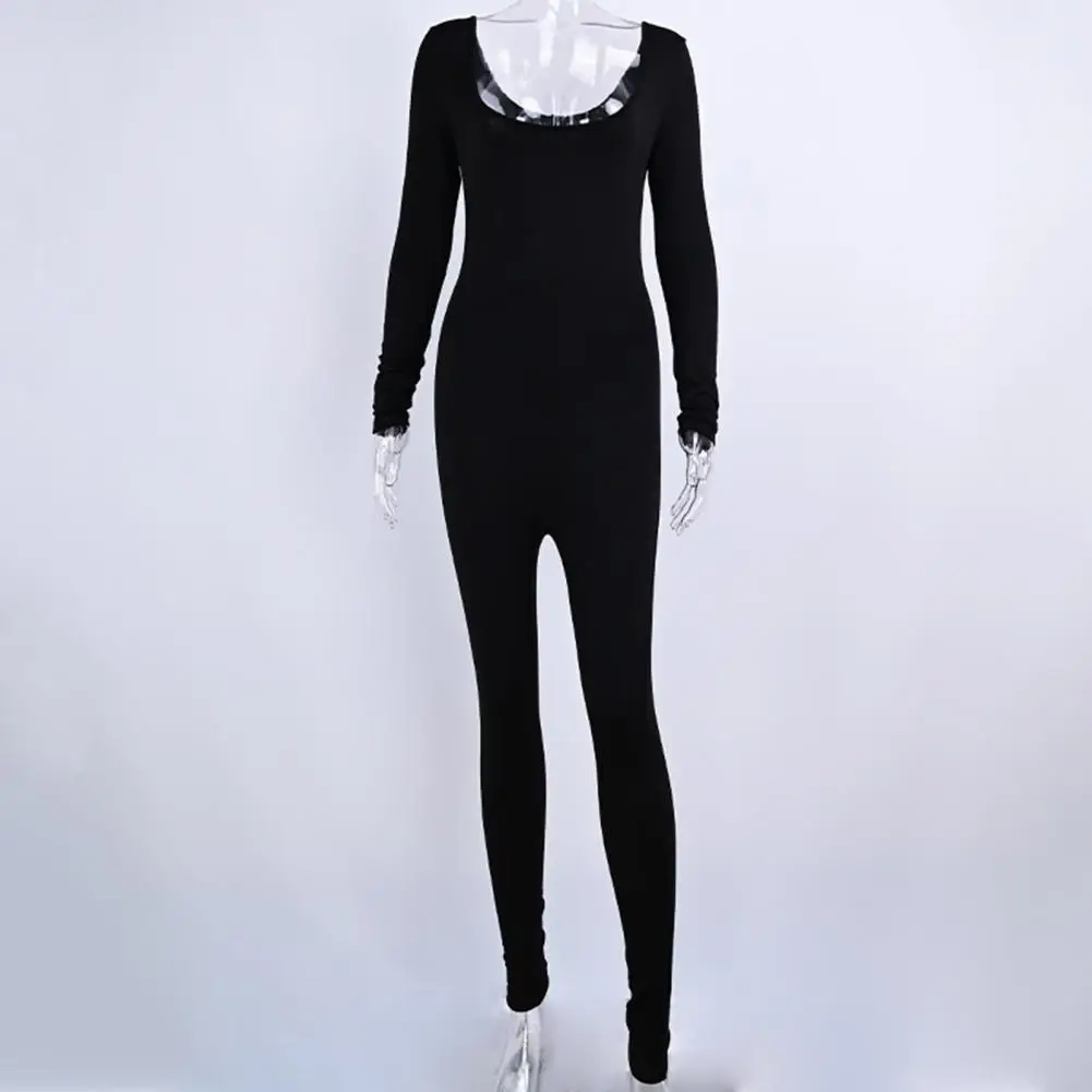 

Эластичный комбинезон, женский дышащий комбинезон, Высокоэластичный женский комбинезон с U-образным вырезом, однотонный комбинезон с длинным рукавом для весны