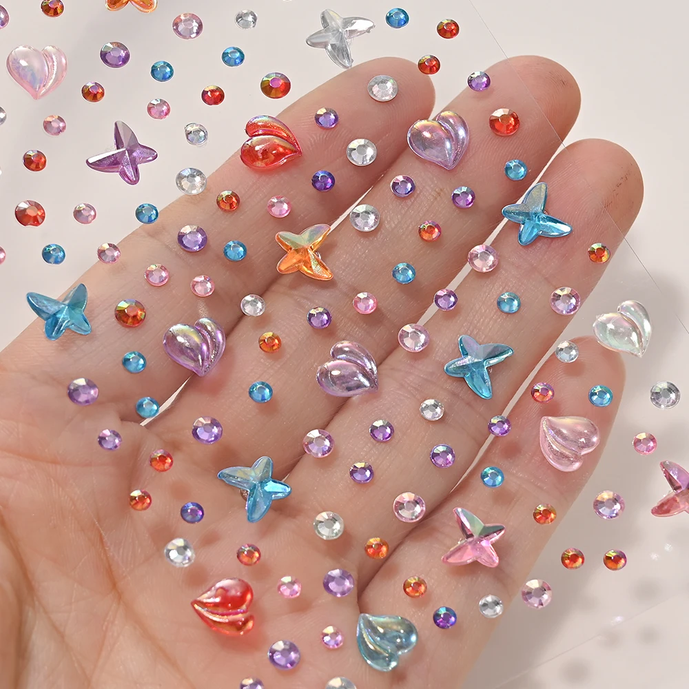 

1Pcs 3D Iridescent Butterfly Heart Diamond Face Tattoo Sticker Round Gems Self-adhesive Decals for Party Stage Body Makeup Jewel