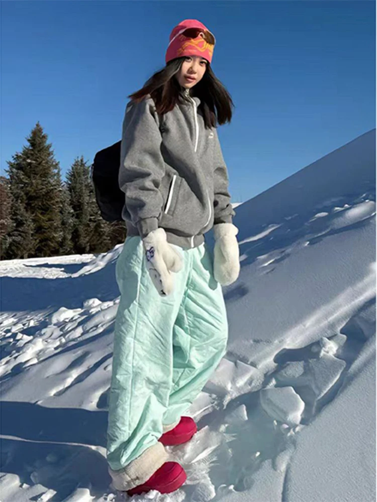 

Men's Winter Snow Skiing Cotton Pants Lamb Velvet down -40 Deees Straight Leg Long Trousers Youth Faion Thiened Warm