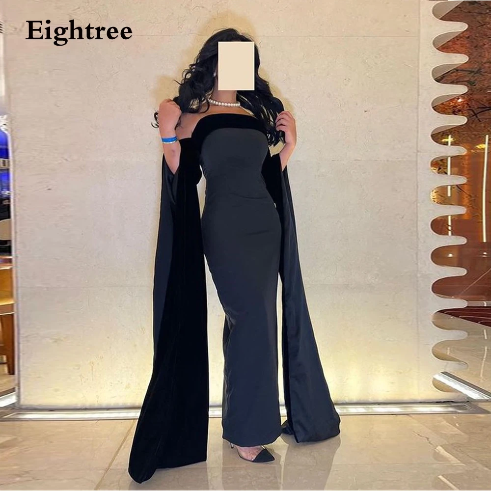 

Eightree Black Vintage Evening Dresses Mermaid Slit Stain Long Sleeves Prom Gowns Abendkleider Dubai Vestido De Noche 2023