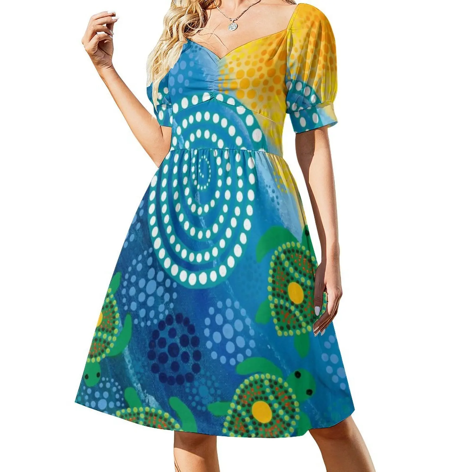 Turtle Circle Of Life Bohemian Sleeveless Dress Multi-Print Beach Vacation Party Dress Turtle Ocean Ocean Life Dot Art Evening