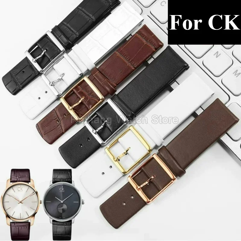 Comfortable-wearing Slim Replacement Watchband Pin Buckle Flat Lug for CK K2Y231 K2M216 K2G236 K2G211 Odor Free Natural Leather
