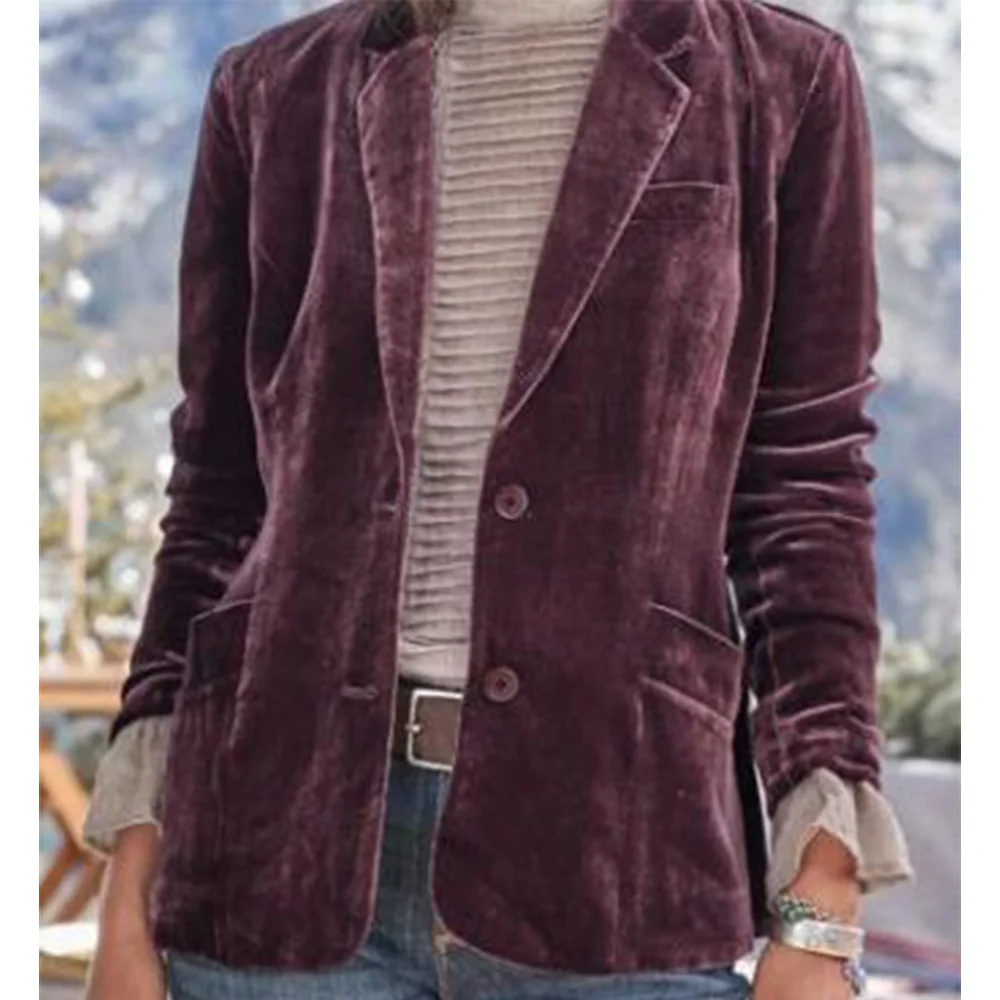 Chaqueta de mujer con un solo pecho, abrigo de terciopelo morado, Blazers con solapa elegantes y ajustados, conjunto para mujer, chaquetas para mujer, exterior avanzado nuevo