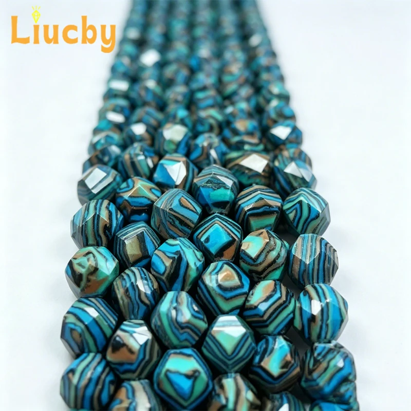 Blaue, gelbe, schwarze, facettierte runde Malachit-Edelsteinperlen, lose Perlen für die Schmuckherstellung, DIY-Armband-, Halsketten- und Ohrringzubehör. – Detail 4