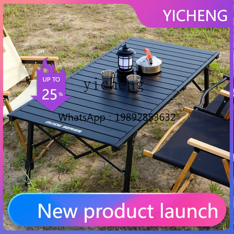 

LYY outdoor camping folding table high and low liftable picnic table camping egg roll table