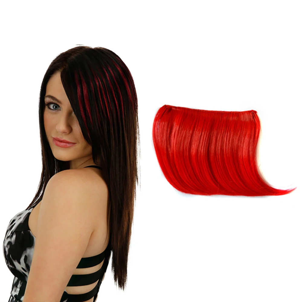 Synthetic Clip-In Hair Bangs Extensions Purple Pink Blue Short Hairpiece Fake Hair for Female