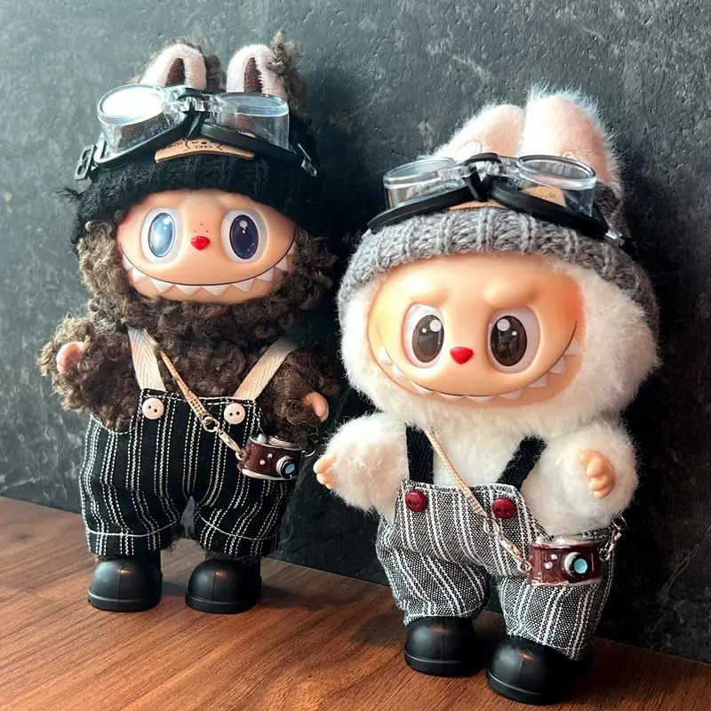 

For Labubu V1 V2 V3 15cm/17cm Doll Retro Overalls Goggles Clothes Pendant Set Suitable for Labubu Clothes Dress Up Accessories
