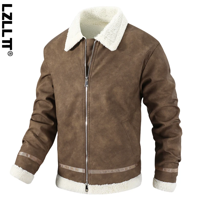 

Мужская зимняя флисовая ветрозащитная повседневная куртка с отложным воротником, теплая куртка из шерпы для активного отдыха, модная мужская ветровка на молнии, парка