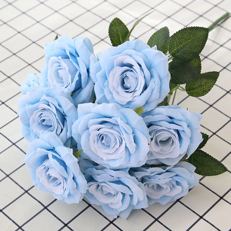 Rose Bouquet Artificial Flowers Fake Silk Roses Blue Wedding Flower Home Decoration Artificial Roses Flower Christmas decor