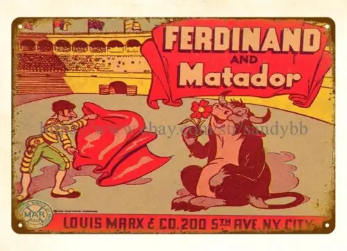 apartment decorating MARX WIND-UP FERDINTHE BULL MATADOR TOY metal tin sign