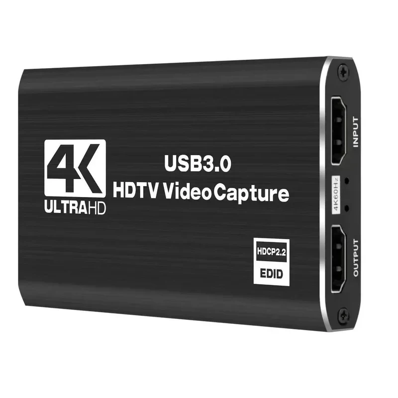 4K USB 3.0 Video Capture Card, HDMI-compatible HDTV Recorder Grabber for Game Recording, PC, Game Audio & Mic