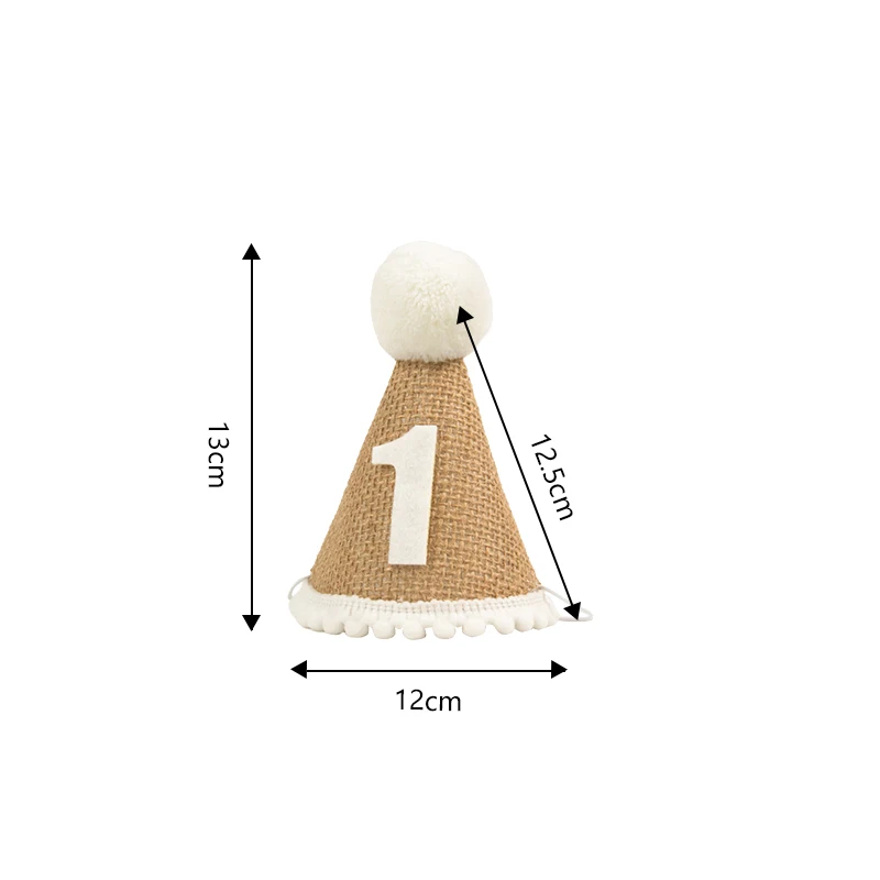 1pcs Baby First Birthday Party Burlap Hat Linen Felt Hat 1st 2nd 3rd Years Kids Baby Shower Hat Birthday Headband Decor Supplies