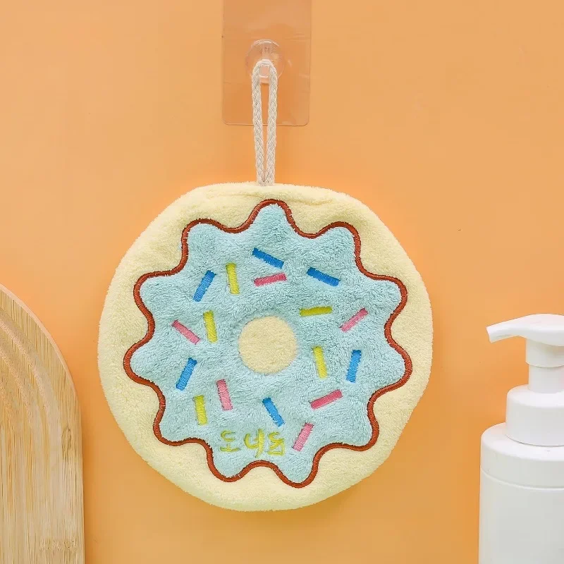 Cartoon Toast Hand Towel, Hanging Kitchen Baking Series, Double-Layer Thickened Coral Fleece Absorbent Quick-Dry Bathroom