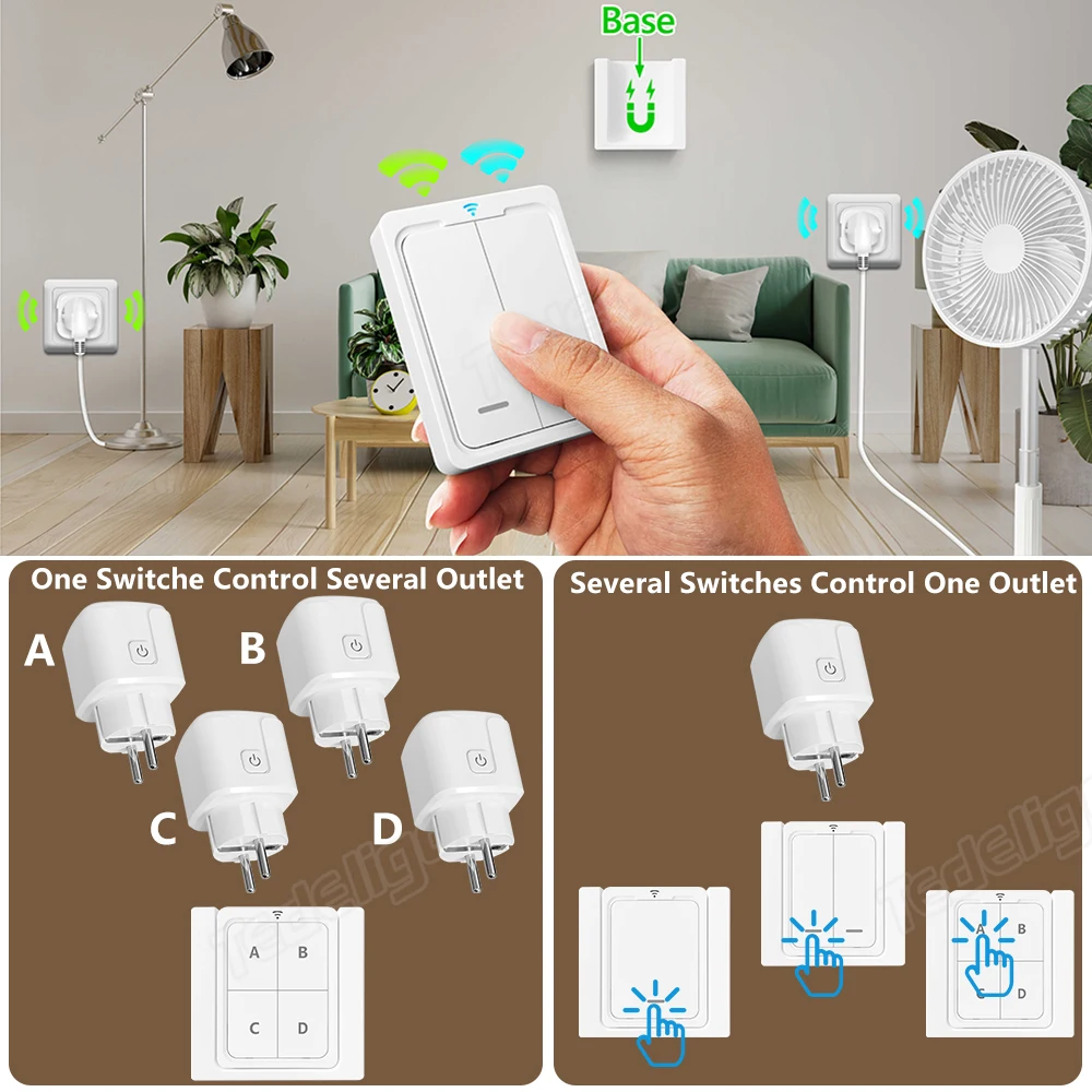 Tuya 16A WiFi Smart Socket Plug RF Wireless Remote Control Outlet Switch Power Monitoring Voice Control Alexa Google Assitant