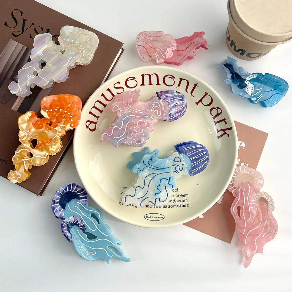 

NC Colorful Simulation Jellyfish Hair Claw Acetate Claw Clip Ocean Animal Series Crab Hair Clip Hair Accessories for Women Girls