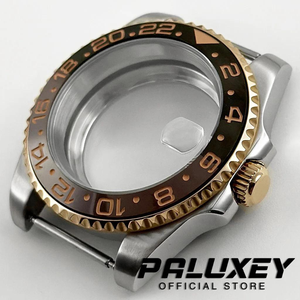 Boîtier de haute qualité plaqué or Rose, verre saphir en acier inoxydable pour mouvement NH34 NH35 NH36 ETA2824, boîtier de montre GMT étanche