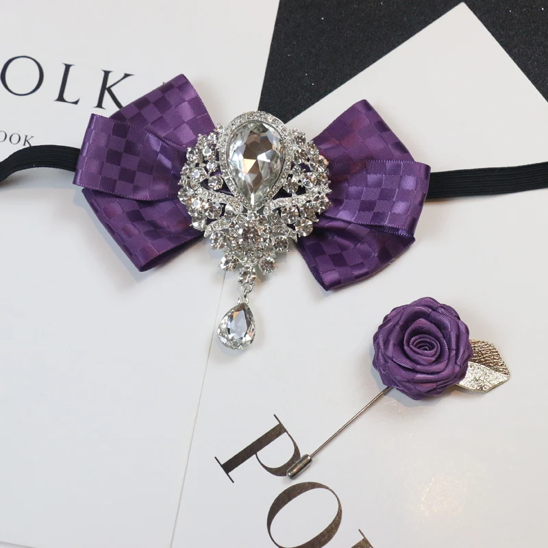 Männer Hochzeit Strass Fliege Brosche koreanische britische Geschäft formelle Kleidung Hemd Kragen Blumen Brosche Tasche Handtuch 3 stücke-Sets – Detail 8
