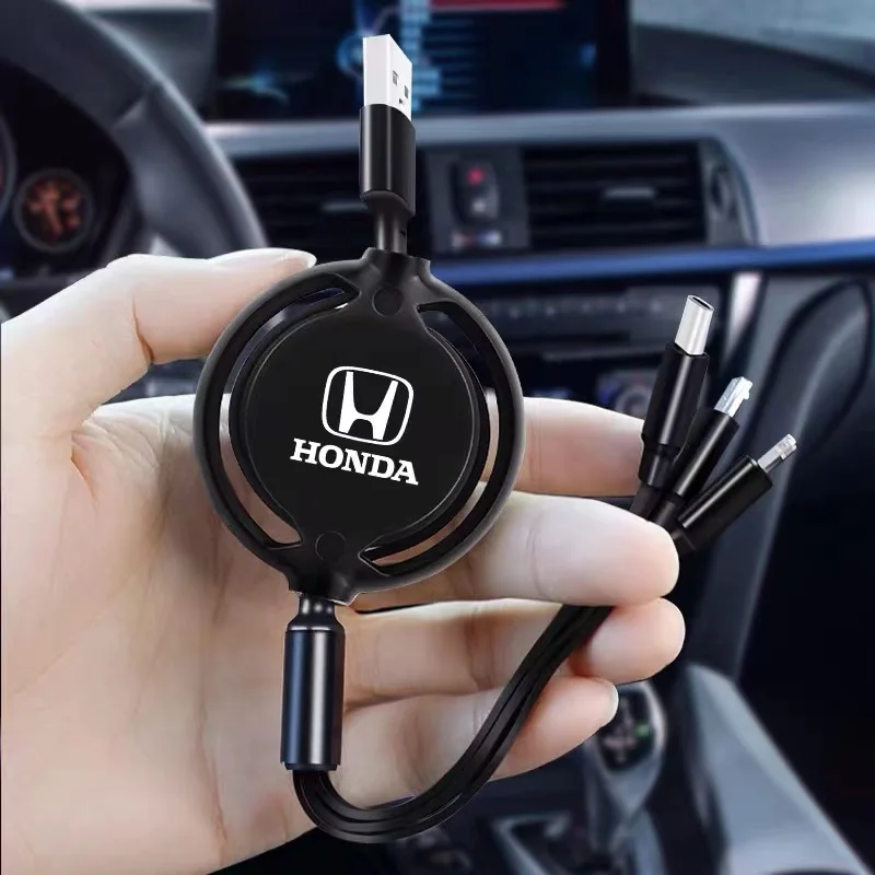 Car 3 in 1 USB Cable Type C Micro USB Fast Charging Cable for Honda Mugen Power Civic Accord CRV Hrv Jazz