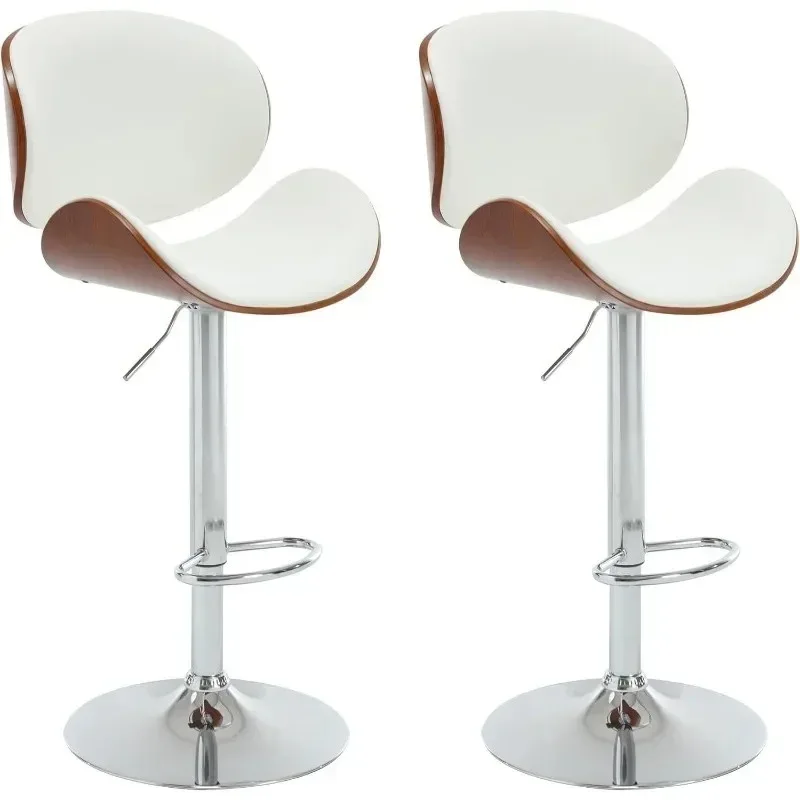 Swivel Adjustable Height Barstools, PU Leather Upholstered Bar Chairs with Footrest