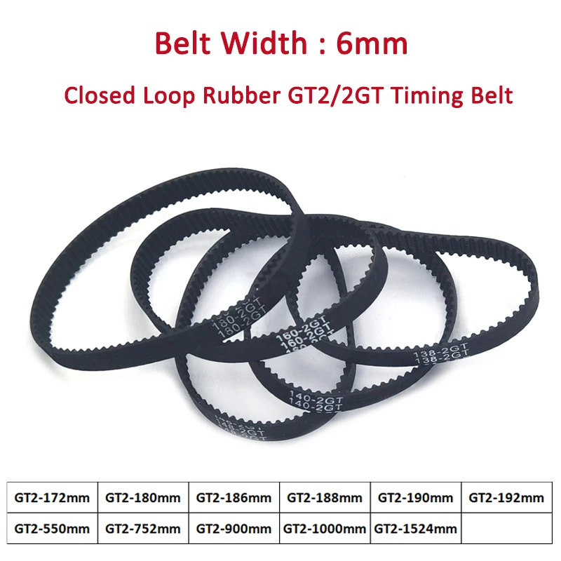 1pcs 3D Printer Belt Closed Loop Rubber GT2 Timing Belt 2GT-6 1524mm 172/180/186/188/190/192/550/752/900/1000 Width 6mm