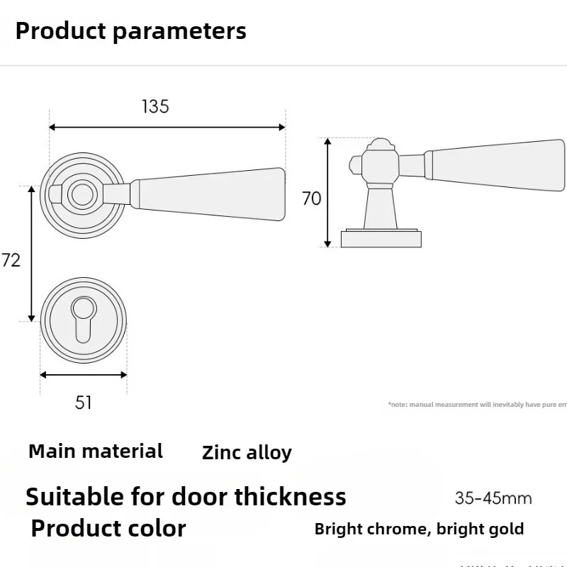 

Best Household Universal Silent Door Lock Walnut Indoor Retro Solid Wood Door Handle with Door Suction Hinges Fit 35mm-50mm Thic