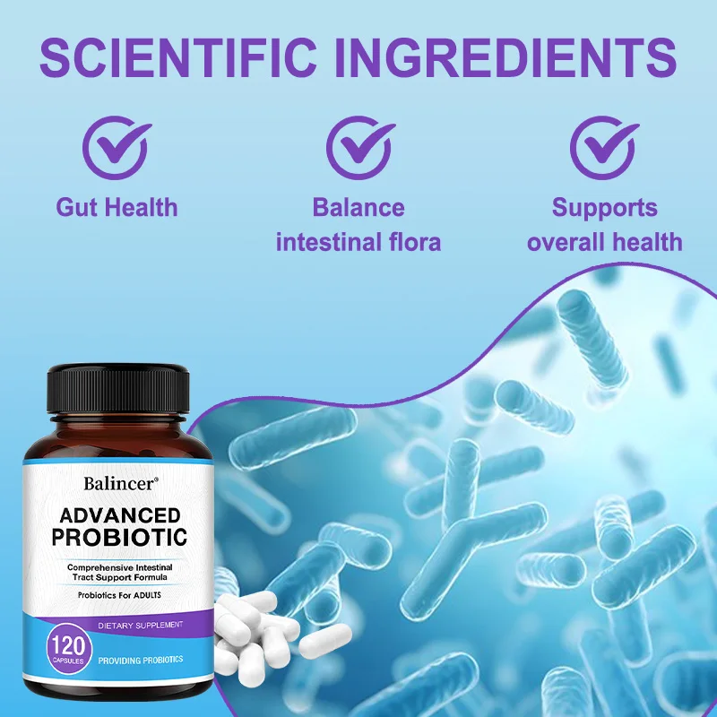 Capsule di probiotici avanzati: buono per la salute intestinale, allevia il gonfiore, migliora l'umore e il relax