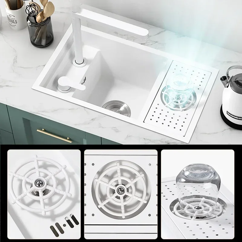 

55cmx32cm White Hidden Kiten Sink Bar Sink Kit Folding Faucet Drain Pipe,Drop-in Undermount Sink,Small Stainless Steel Sink