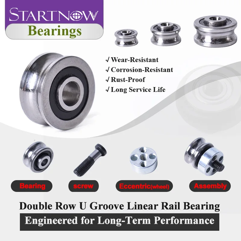 Startnow SG15 SG20 Double Row U Groove Guide Wheel Bearing Track Roller Pulley for CO2 Fiber Laser CNC Engraving Machine