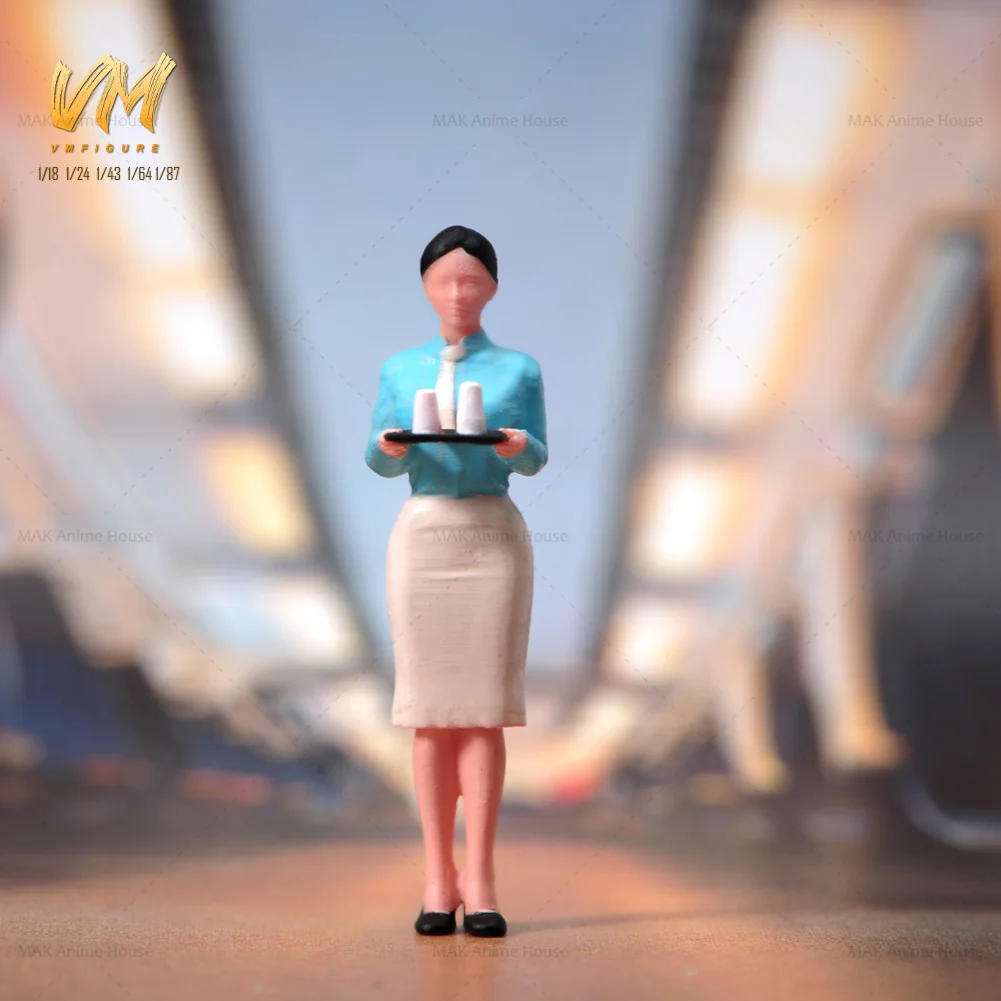 Figuras en miniatura 1/87 1/64 1/43 1/24 1/18, azafata coreana, servicio elegante, modelo femenino de agua, accesorios de escena creativos, juguete